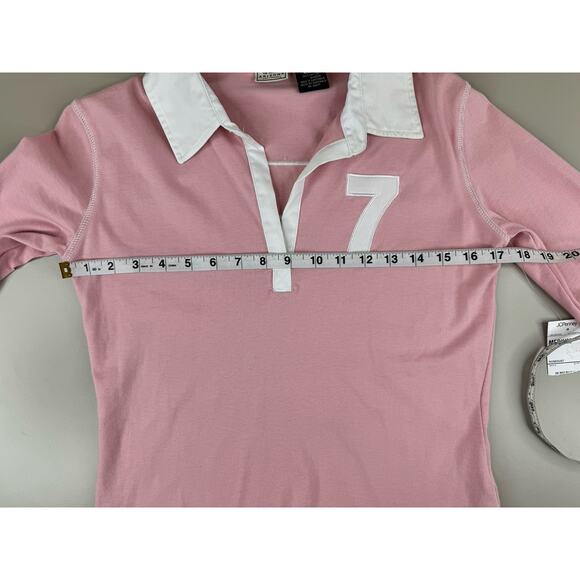 Vintage Arizona Jean Co Womens Y2K Rugby Polo Shirt Top Pink Preppy Old Money - Picture 8 of 12
